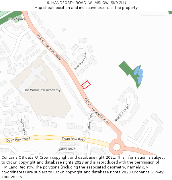 6, HANDFORTH ROAD, WILMSLOW, SK9 2LU: Location map and indicative extent of plot