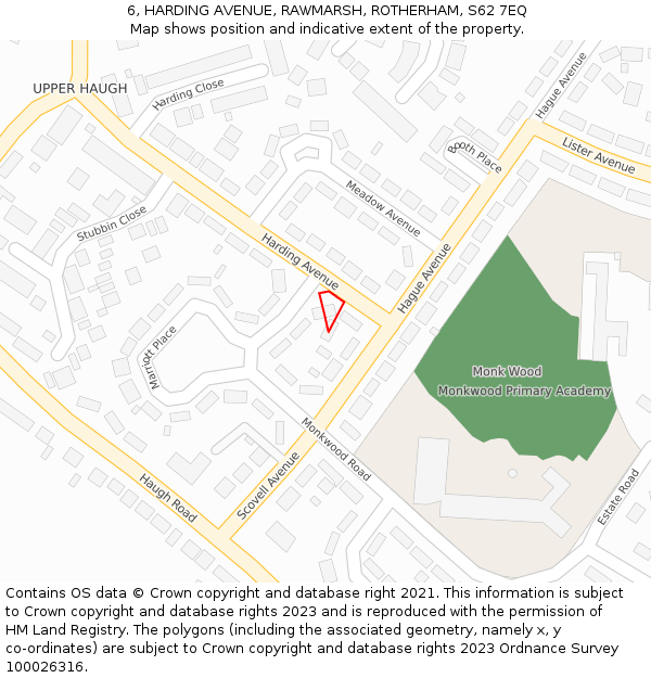 6, HARDING AVENUE, RAWMARSH, ROTHERHAM, S62 7EQ: Location map and indicative extent of plot