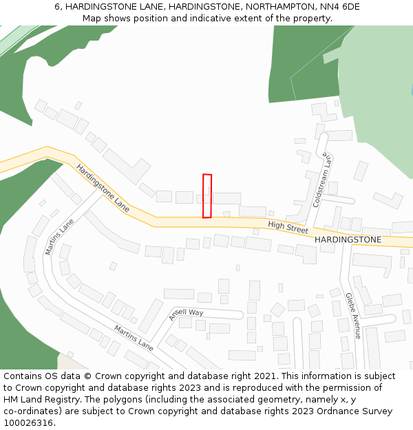 6, HARDINGSTONE LANE, HARDINGSTONE, NORTHAMPTON, NN4 6DE: Location map and indicative extent of plot