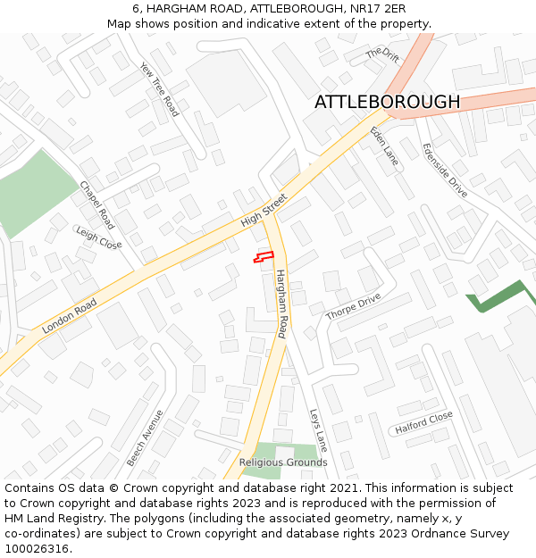 6, HARGHAM ROAD, ATTLEBOROUGH, NR17 2ER: Location map and indicative extent of plot