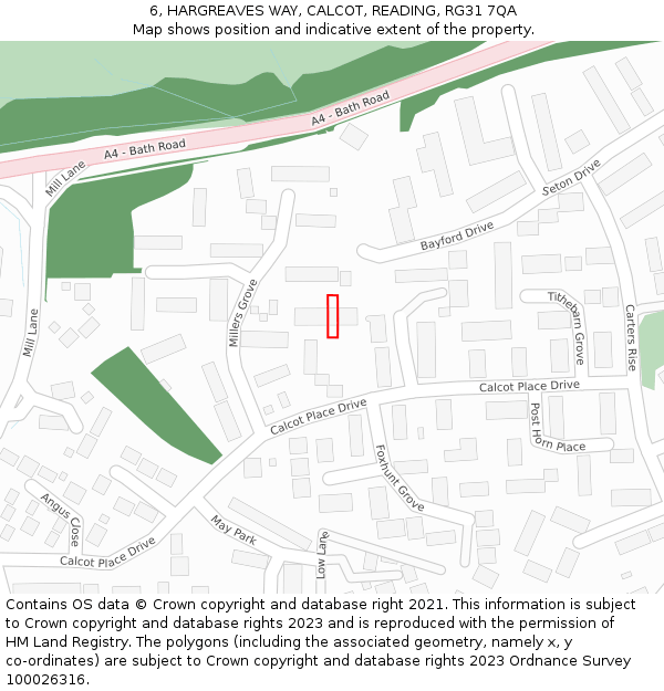 6, HARGREAVES WAY, CALCOT, READING, RG31 7QA: Location map and indicative extent of plot