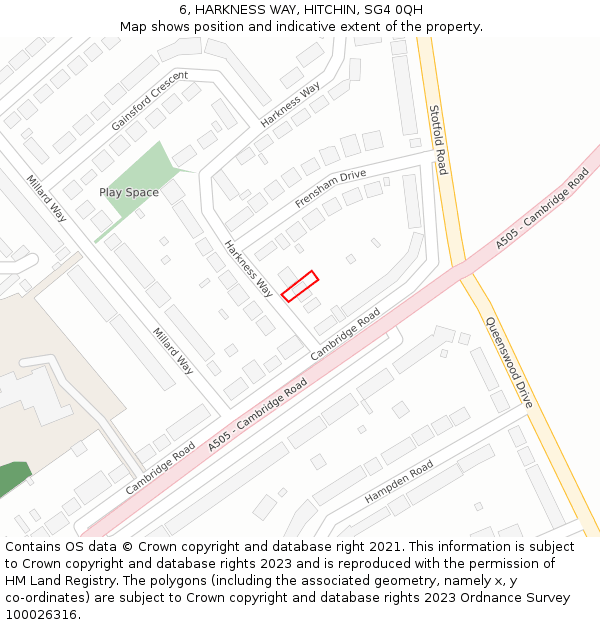 6, HARKNESS WAY, HITCHIN, SG4 0QH: Location map and indicative extent of plot