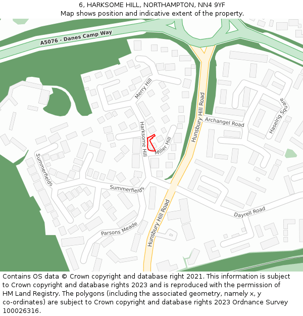 6, HARKSOME HILL, NORTHAMPTON, NN4 9YF: Location map and indicative extent of plot