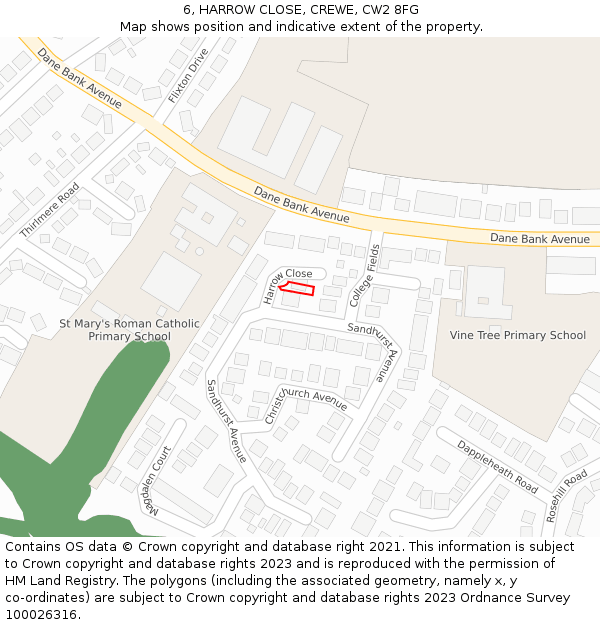 6, HARROW CLOSE, CREWE, CW2 8FG: Location map and indicative extent of plot