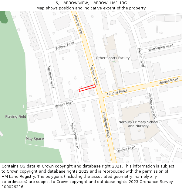 6, HARROW VIEW, HARROW, HA1 1RG: Location map and indicative extent of plot