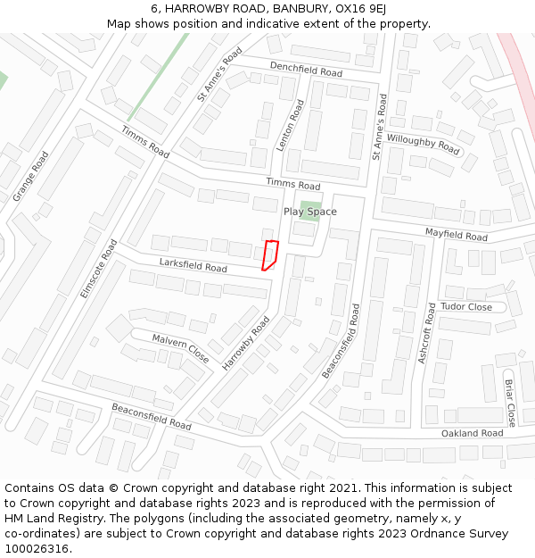 6, HARROWBY ROAD, BANBURY, OX16 9EJ: Location map and indicative extent of plot