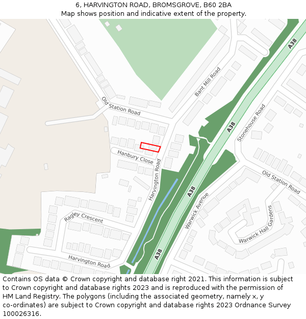 6, HARVINGTON ROAD, BROMSGROVE, B60 2BA: Location map and indicative extent of plot