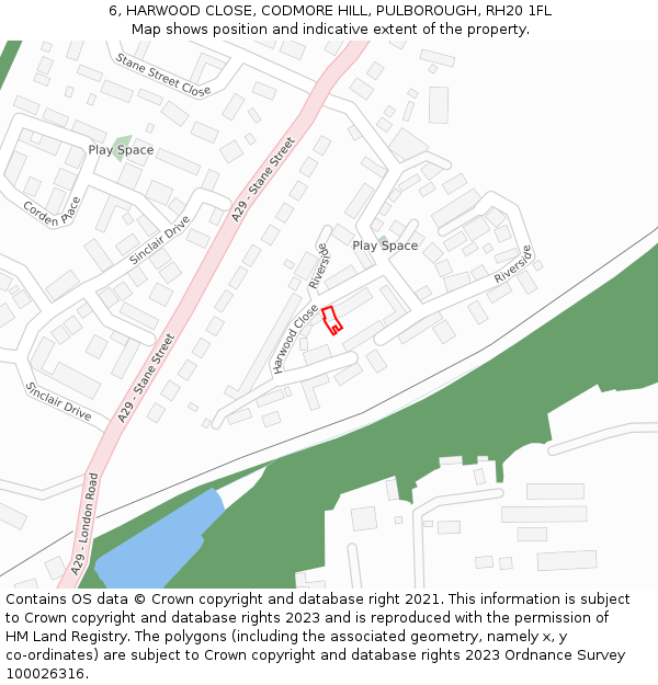 6, HARWOOD CLOSE, CODMORE HILL, PULBOROUGH, RH20 1FL: Location map and indicative extent of plot