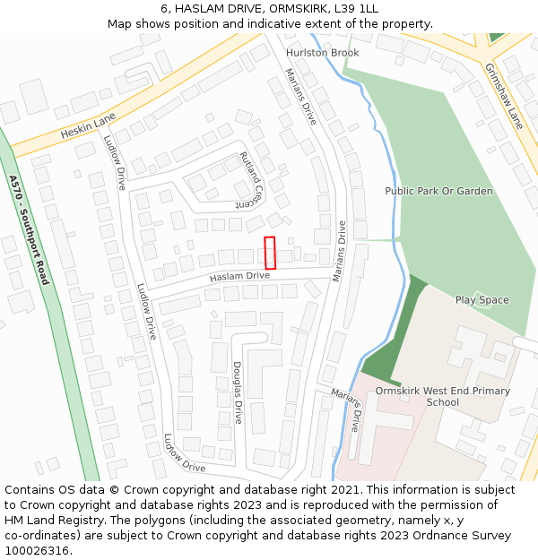 6, HASLAM DRIVE, ORMSKIRK, L39 1LL: Location map and indicative extent of plot