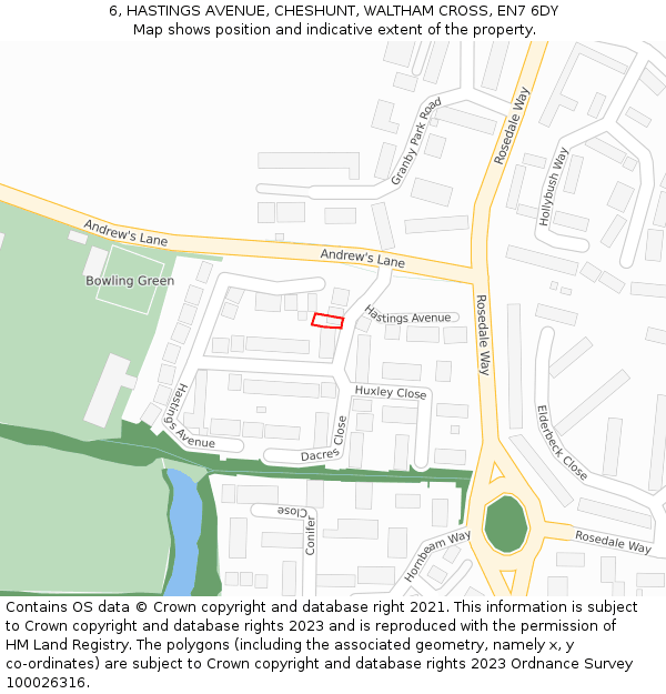 6, HASTINGS AVENUE, CHESHUNT, WALTHAM CROSS, EN7 6DY: Location map and indicative extent of plot