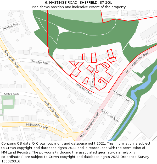 6, HASTINGS ROAD, SHEFFIELD, S7 2GU: Location map and indicative extent of plot