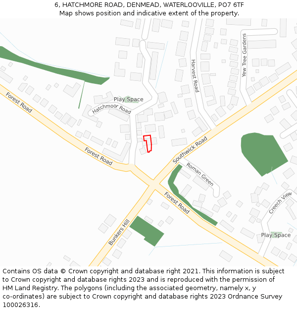 6, HATCHMORE ROAD, DENMEAD, WATERLOOVILLE, PO7 6TF: Location map and indicative extent of plot