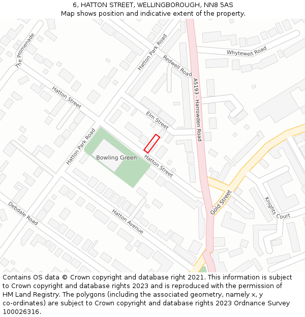 6, HATTON STREET, WELLINGBOROUGH, NN8 5AS: Location map and indicative extent of plot