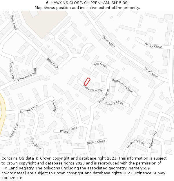 6, HAWKINS CLOSE, CHIPPENHAM, SN15 3SJ: Location map and indicative extent of plot