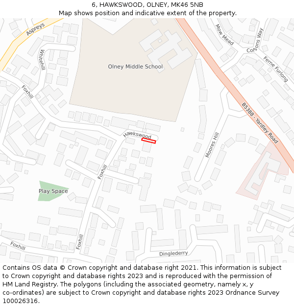 6, HAWKSWOOD, OLNEY, MK46 5NB: Location map and indicative extent of plot