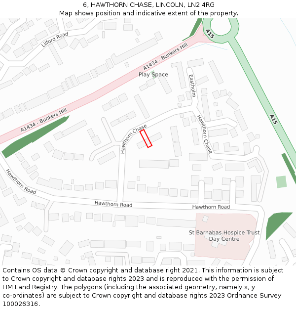 6, HAWTHORN CHASE, LINCOLN, LN2 4RG: Location map and indicative extent of plot