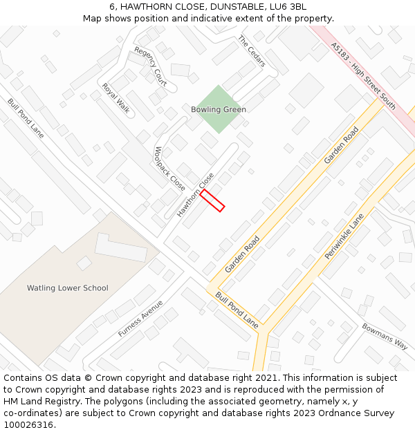 6, HAWTHORN CLOSE, DUNSTABLE, LU6 3BL: Location map and indicative extent of plot