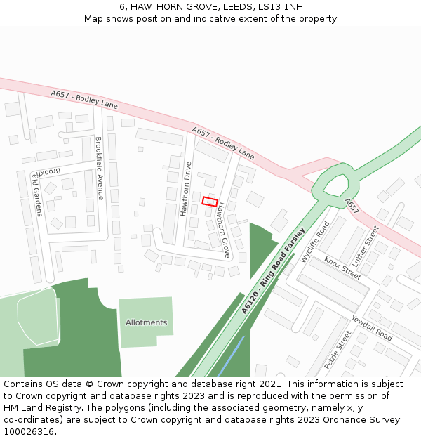 6, HAWTHORN GROVE, LEEDS, LS13 1NH: Location map and indicative extent of plot