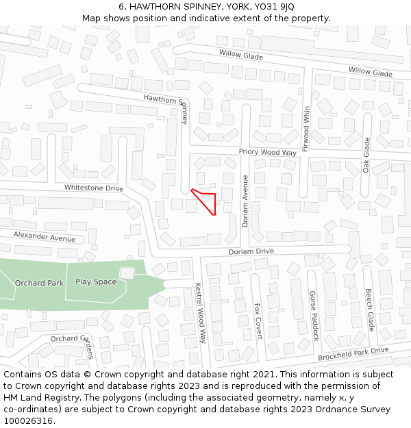 6, HAWTHORN SPINNEY, YORK, YO31 9JQ: Location map and indicative extent of plot