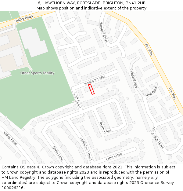 6, HAWTHORN WAY, PORTSLADE, BRIGHTON, BN41 2HR: Location map and indicative extent of plot