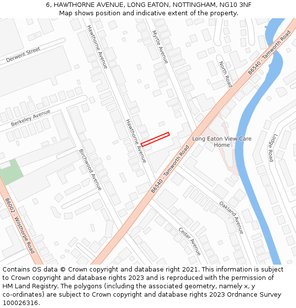 6, HAWTHORNE AVENUE, LONG EATON, NOTTINGHAM, NG10 3NF: Location map and indicative extent of plot