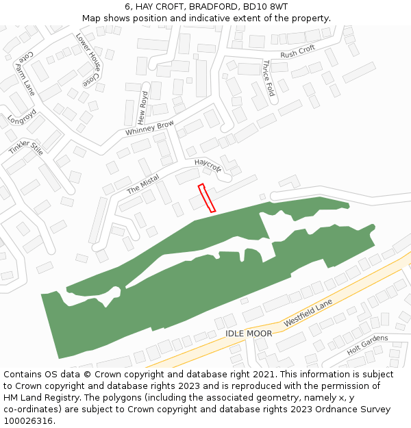 6, HAY CROFT, BRADFORD, BD10 8WT: Location map and indicative extent of plot