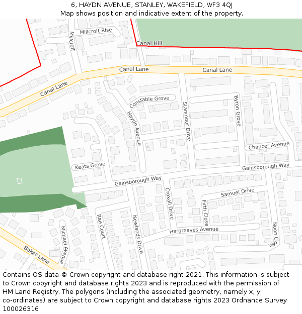 6, HAYDN AVENUE, STANLEY, WAKEFIELD, WF3 4QJ: Location map and indicative extent of plot