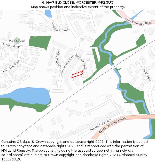 6, HAYFIELD CLOSE, WORCESTER, WR2 5UQ: Location map and indicative extent of plot