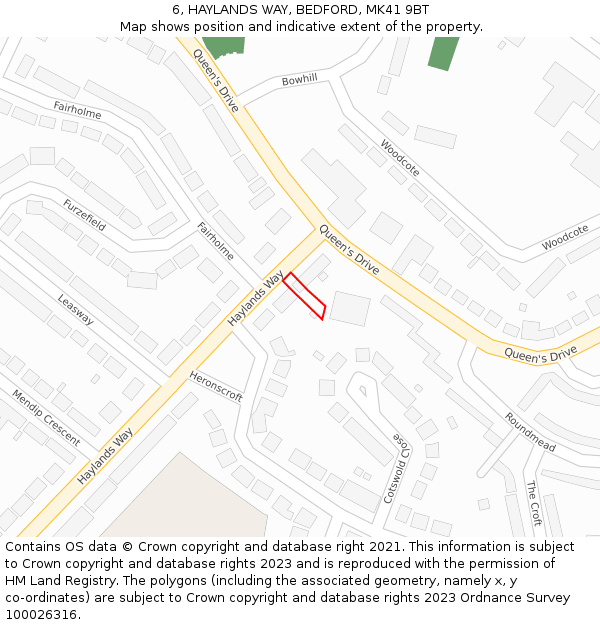 6, HAYLANDS WAY, BEDFORD, MK41 9BT: Location map and indicative extent of plot