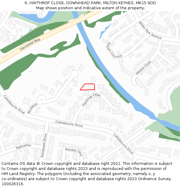 6, HAYTHROP CLOSE, DOWNHEAD PARK, MILTON KEYNES, MK15 9DD: Location map and indicative extent of plot