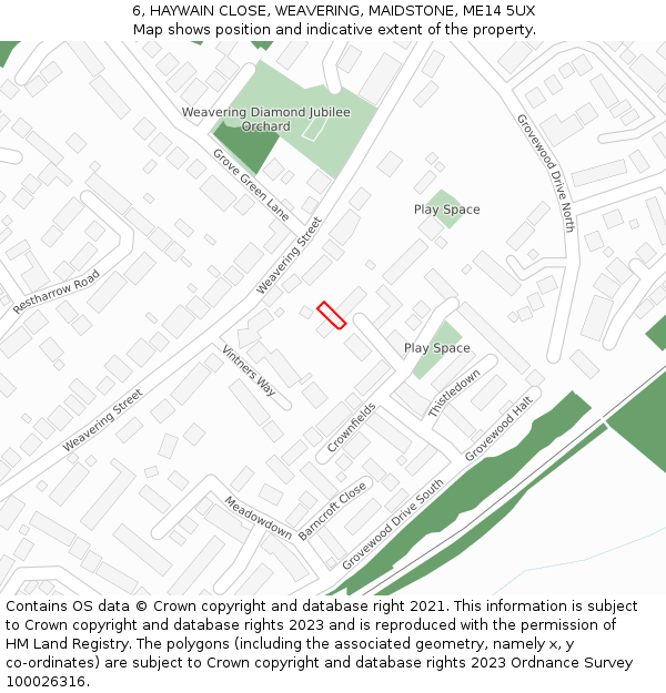 6, HAYWAIN CLOSE, WEAVERING, MAIDSTONE, ME14 5UX: Location map and indicative extent of plot