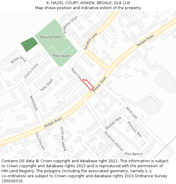 6, HAZEL COURT, AISKEW, BEDALE, DL8 1UX: Location map and indicative extent of plot