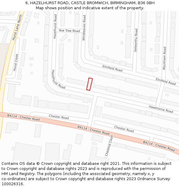 6, HAZELHURST ROAD, CASTLE BROMWICH, BIRMINGHAM, B36 0BH: Location map and indicative extent of plot