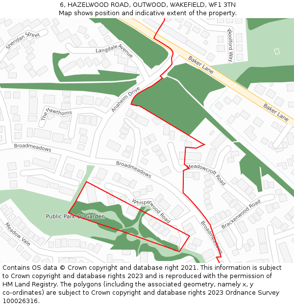 6, HAZELWOOD ROAD, OUTWOOD, WAKEFIELD, WF1 3TN: Location map and indicative extent of plot