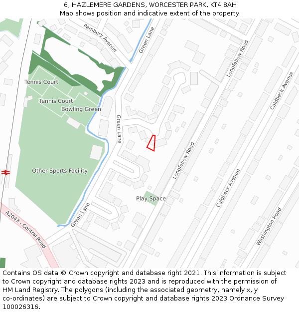 6, HAZLEMERE GARDENS, WORCESTER PARK, KT4 8AH: Location map and indicative extent of plot