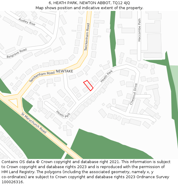 6, HEATH PARK, NEWTON ABBOT, TQ12 4JQ: Location map and indicative extent of plot