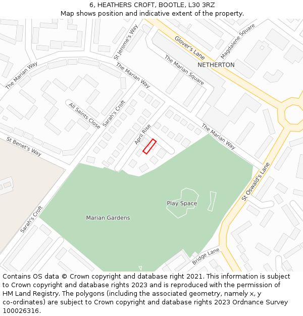 6, HEATHERS CROFT, BOOTLE, L30 3RZ: Location map and indicative extent of plot