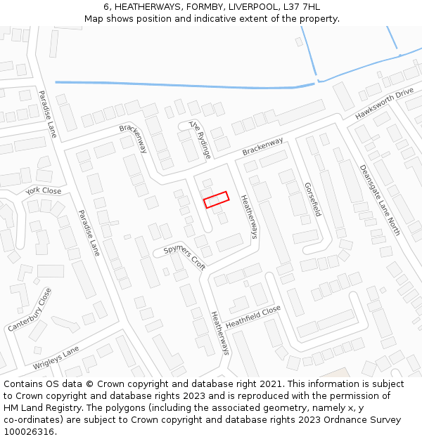 6, HEATHERWAYS, FORMBY, LIVERPOOL, L37 7HL: Location map and indicative extent of plot