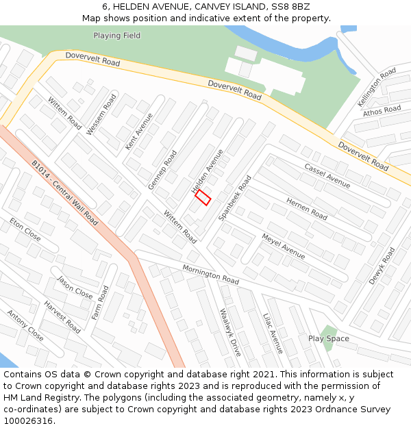 6, HELDEN AVENUE, CANVEY ISLAND, SS8 8BZ: Location map and indicative extent of plot