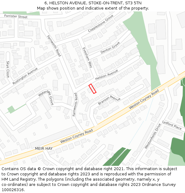 6, HELSTON AVENUE, STOKE-ON-TRENT, ST3 5TN: Location map and indicative extent of plot