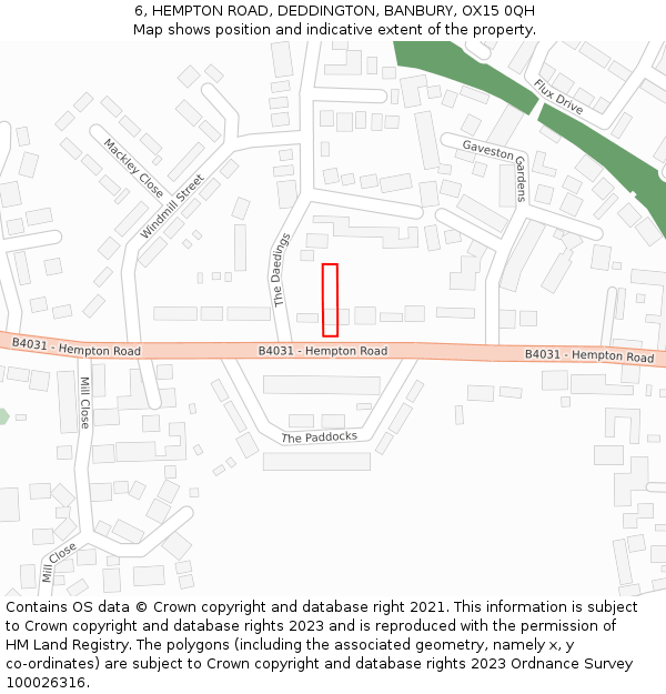 6, HEMPTON ROAD, DEDDINGTON, BANBURY, OX15 0QH: Location map and indicative extent of plot