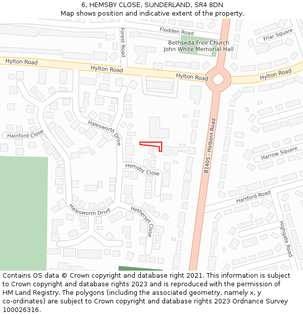 6, HEMSBY CLOSE, SUNDERLAND, SR4 8DN: Location map and indicative extent of plot