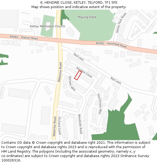 6, HENDRIE CLOSE, KETLEY, TELFORD, TF1 5FE: Location map and indicative extent of plot