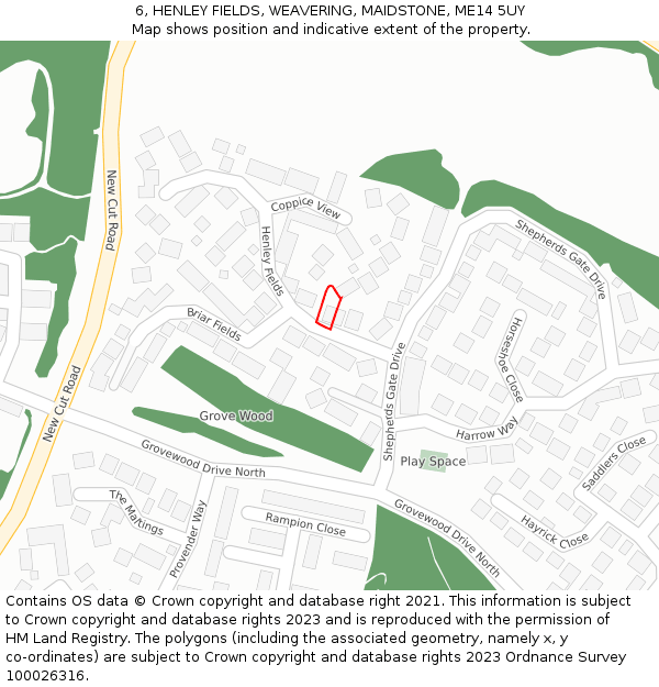 6, HENLEY FIELDS, WEAVERING, MAIDSTONE, ME14 5UY: Location map and indicative extent of plot