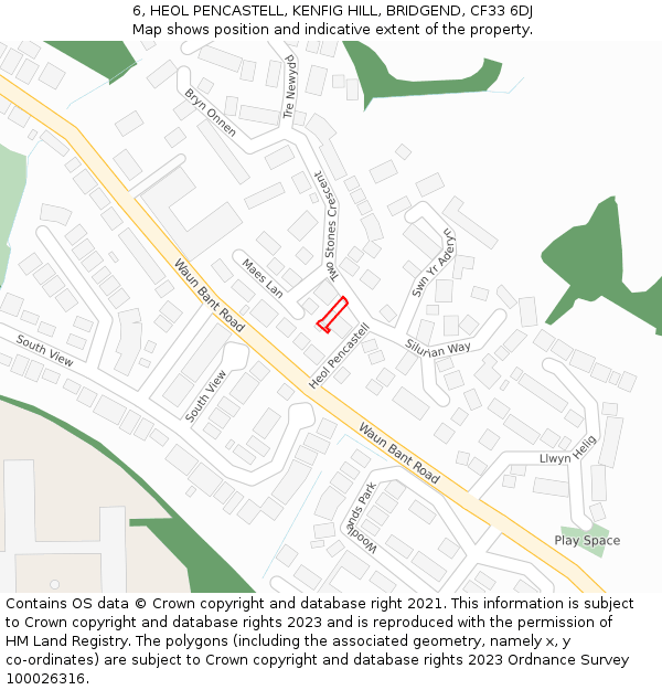 6, HEOL PENCASTELL, KENFIG HILL, BRIDGEND, CF33 6DJ: Location map and indicative extent of plot