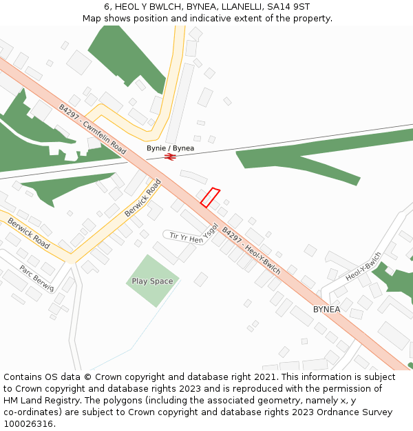 6, HEOL Y BWLCH, BYNEA, LLANELLI, SA14 9ST: Location map and indicative extent of plot