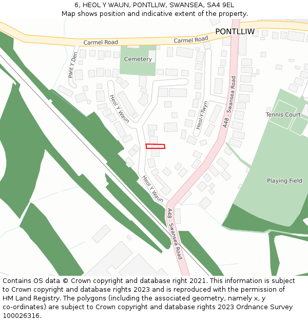 6, HEOL Y WAUN, PONTLLIW, SWANSEA, SA4 9EL: Location map and indicative extent of plot