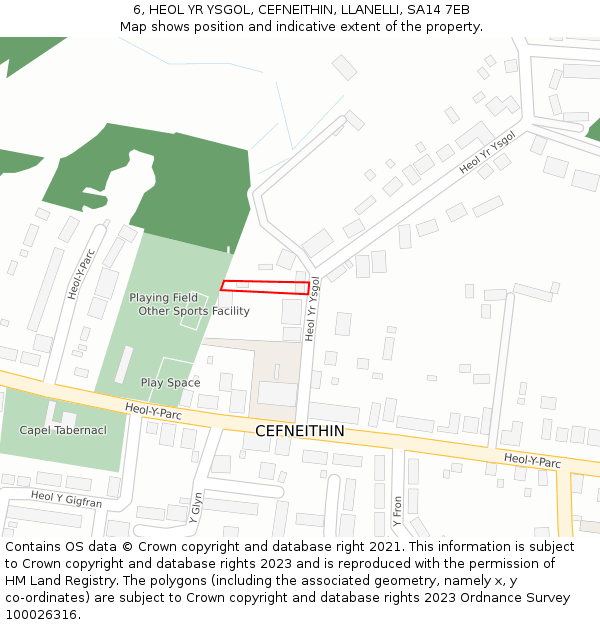 6, HEOL YR YSGOL, CEFNEITHIN, LLANELLI, SA14 7EB: Location map and indicative extent of plot