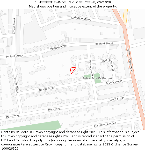 6, HERBERT SWINDELLS CLOSE, CREWE, CW2 6GP: Location map and indicative extent of plot