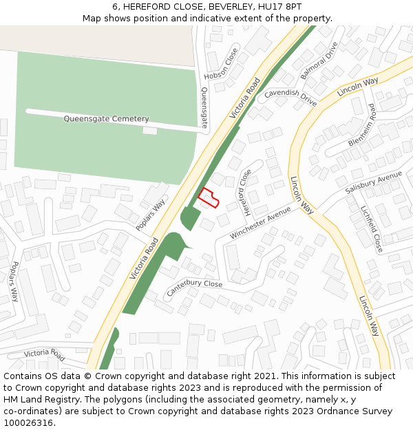 6, HEREFORD CLOSE, BEVERLEY, HU17 8PT: Location map and indicative extent of plot